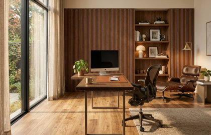 Piso laminado elegante en un moderno home office en casa