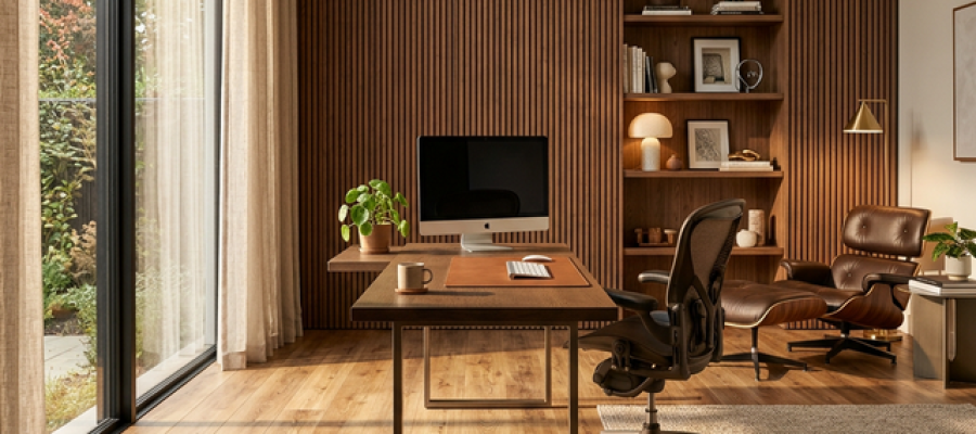 Piso laminado elegante en un moderno home office en casa