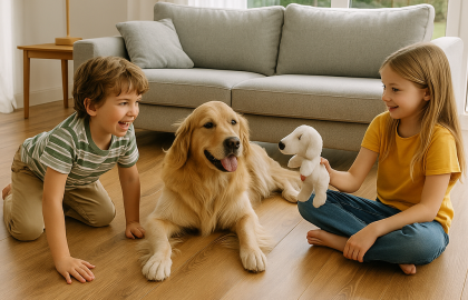 Piso resistente para living familiar con niños y mascotas